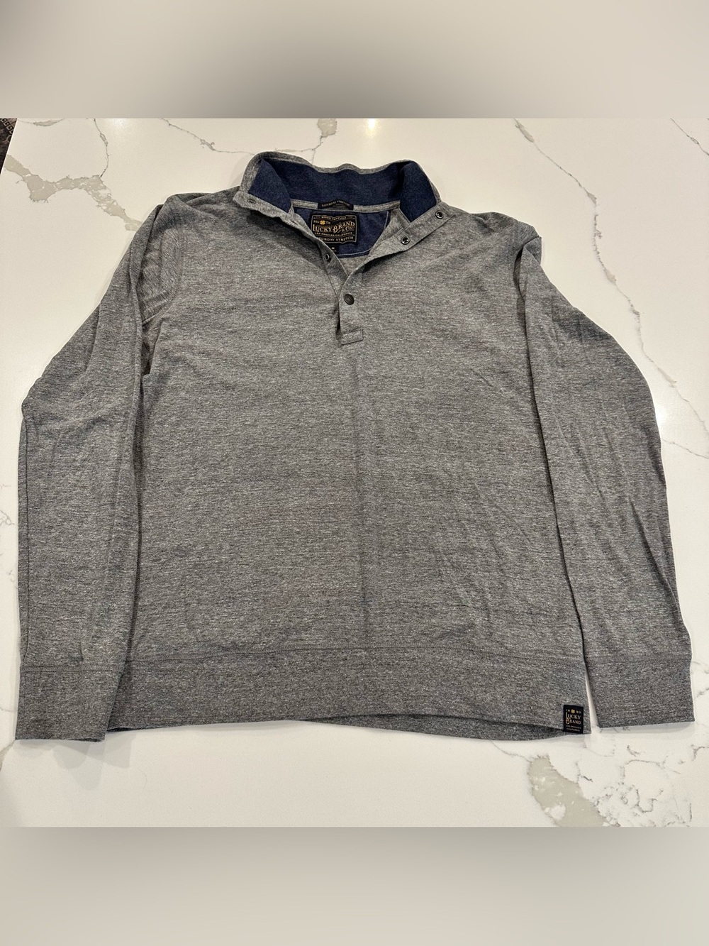 Lucky Brand Saturday Stretch Gray Henley Pullover Shirt Mens M Mock Neck Snaps